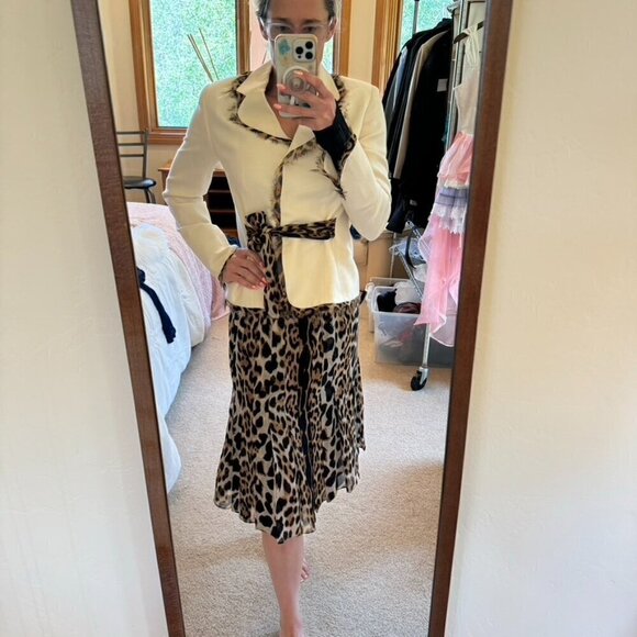 Carlisle Silk Suit Set skirt jacket 2 two pieces animal print cream pristine - Picture 4 of 16